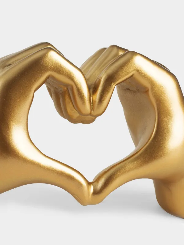 Figurine, 24 cm, polyresin, golden, Heart gesture, Hand, image-2