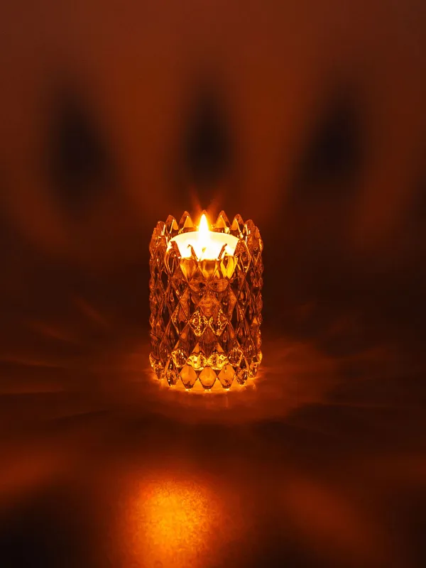Candlestick, 8 cm, double-sided, for tea or Candle, thins, glass R, Rhomb, image-4