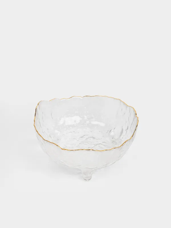 Salad bowl, 21x10 cm, 1.3 l, on legs, glass, with golden edging, Nautilus gold, image-4