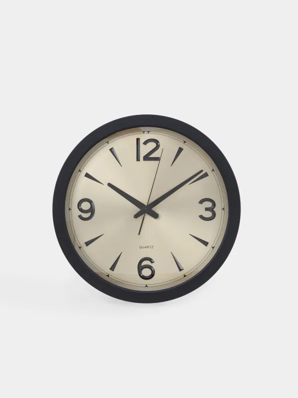 Wall clock, 40 cm, plastic/ glass, round, golden black, Dial, image-0