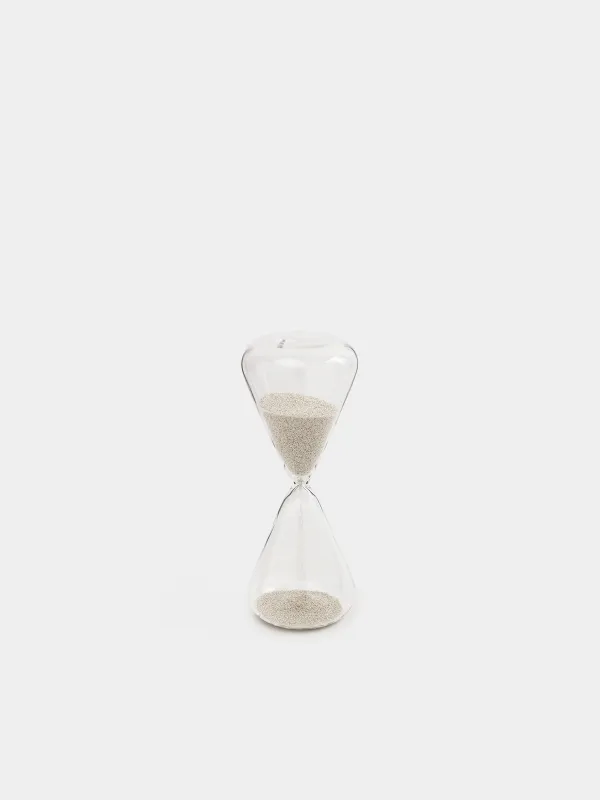 Hourglass, 16 cm, 2 minutes, with sequins inside, glass / sequins, silver, Sand time, image-1