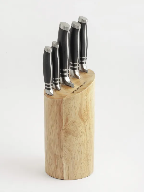 Knife set, 5 pr, in stand, steel / plastic / wood, Acapella, image-0