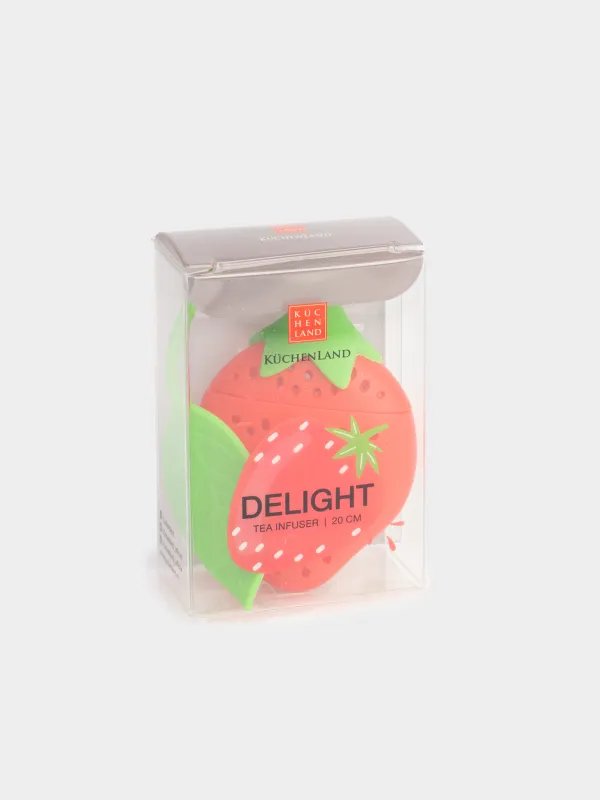 Tea strainer, 20 cm, Silicone, Red-green, Strawberry, Manny, image-4