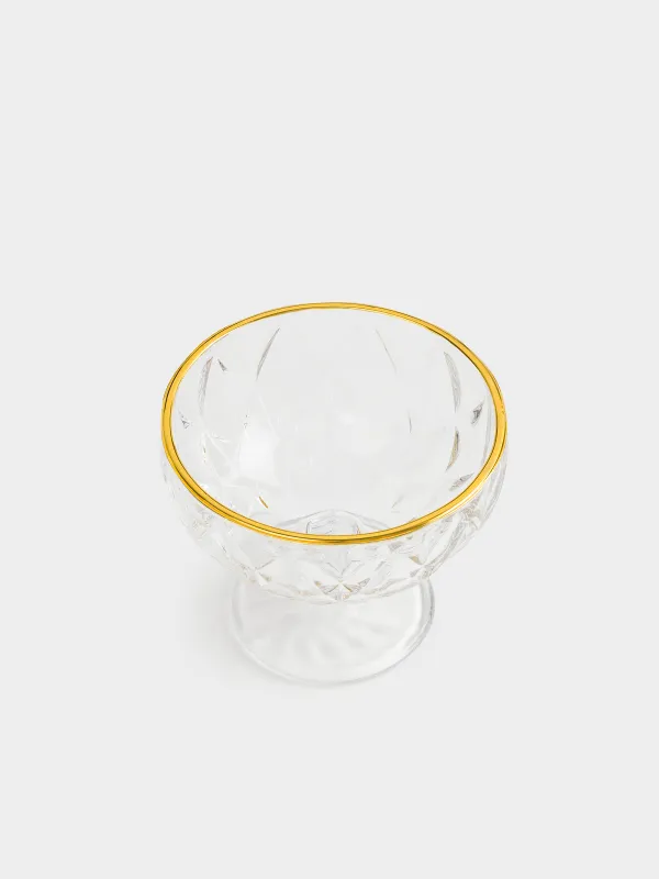 Cream bowl, 11 cm, 320 ml, P glass, with golden edging, Rhomb gold, image-3