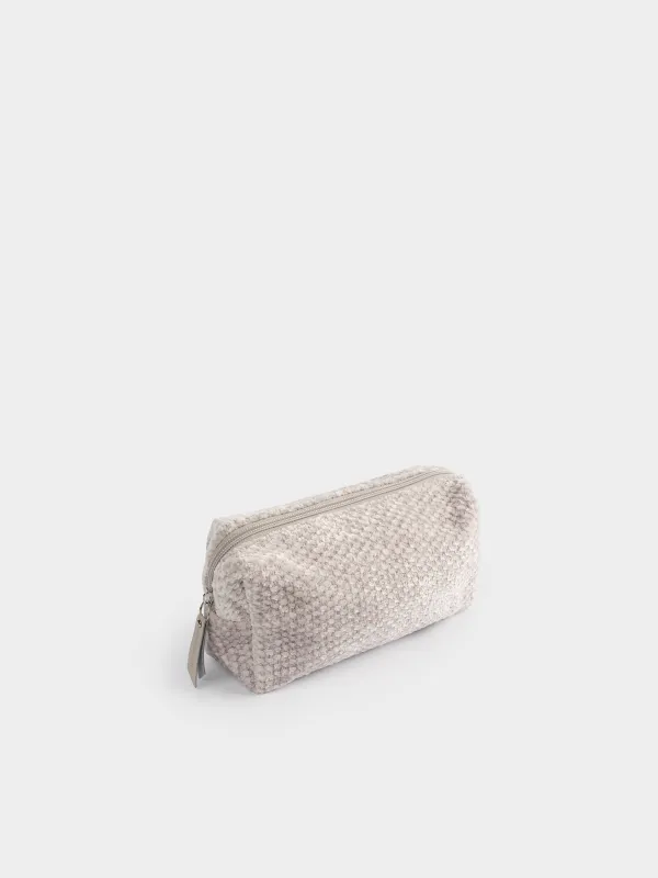 Cosmetic bag, 20x10 cm, chenille / lurex, beige, Chenill, image-3