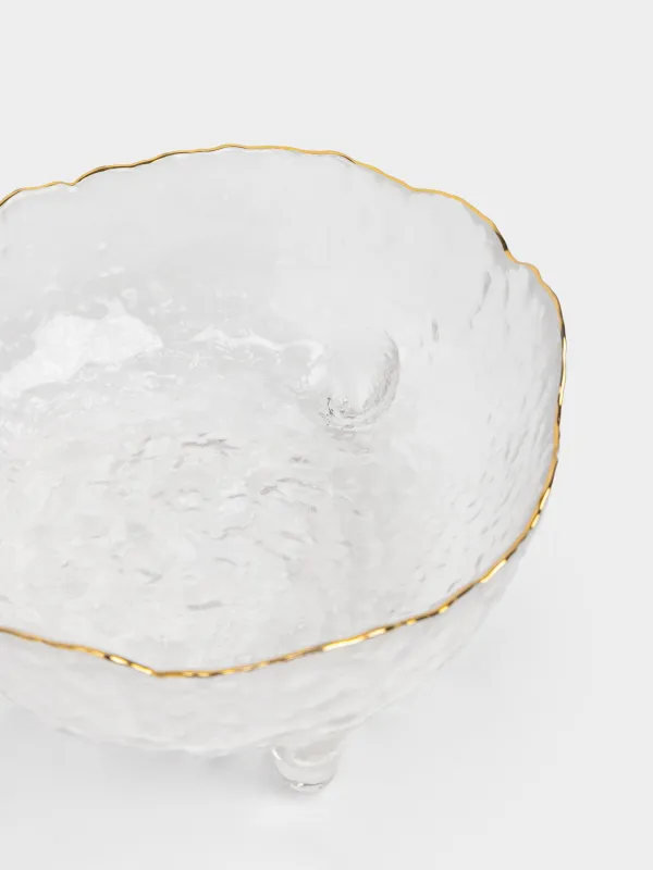 Salad bowl, 21x10 cm, 1.3 l, on legs, glass, with golden edging, Nautilus gold, image-1