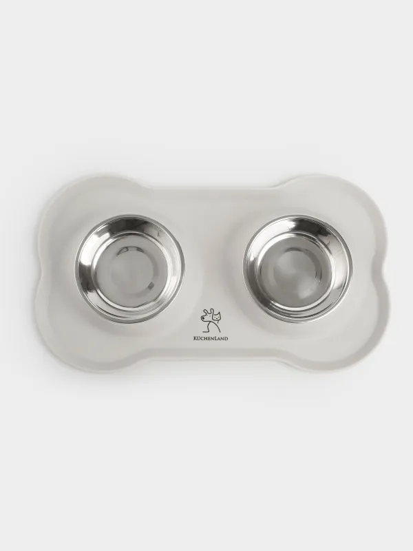Pet bowl, 35x21 cm, 170 ml, double, on stand, steel / silicone, gray, Favorite pet, image-4