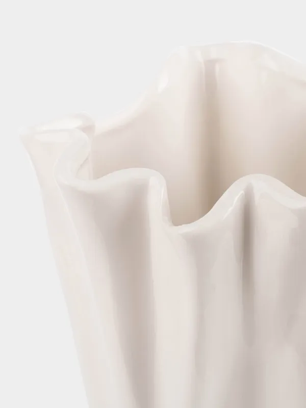 Flower vase, 25 cm, ceramic, milky, Crumpled effect, Crumple, image-3