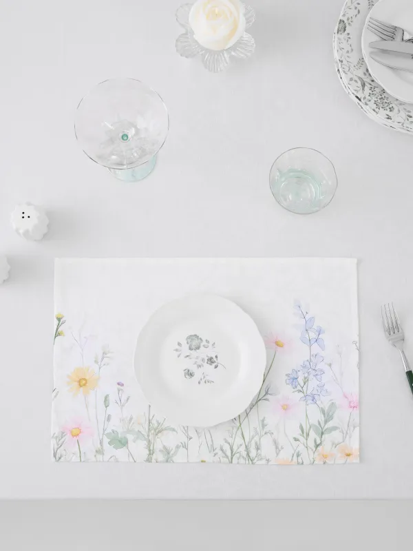 Placemat, 30x45 cm, jacquard, polyester, milky, Wildflowers, Petals serenity, image-2
