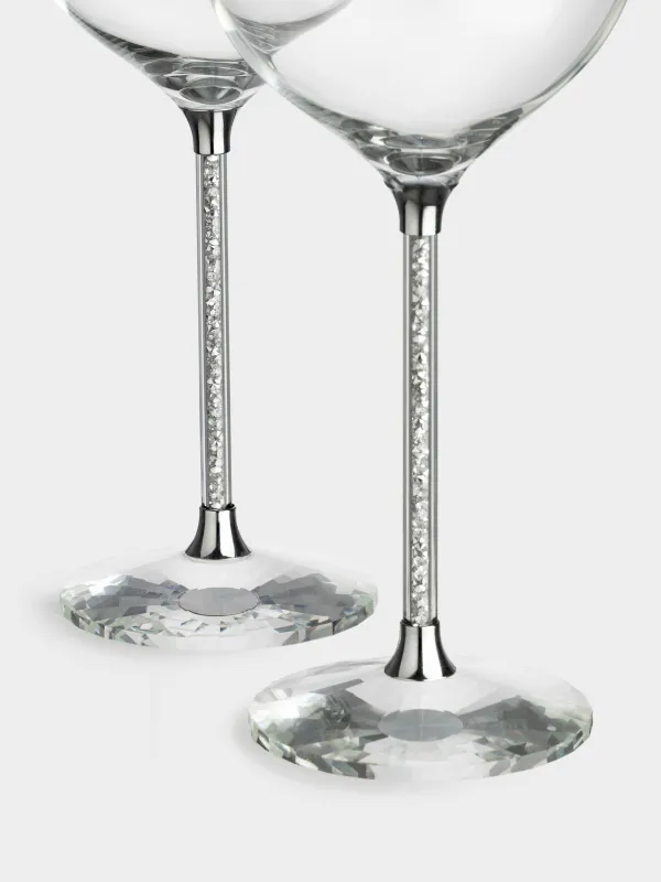 Drinking glass, 600 ml, 2 pcs, glass / rhinestones, Silver crystals, Diamond, image-3
