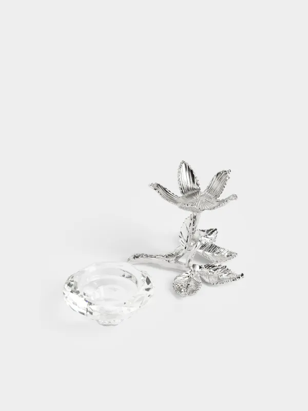 Candlestick, 9 cm, for tea / thin candle, on a leg, crystal glass / metal, Flower, Diamond, image-4