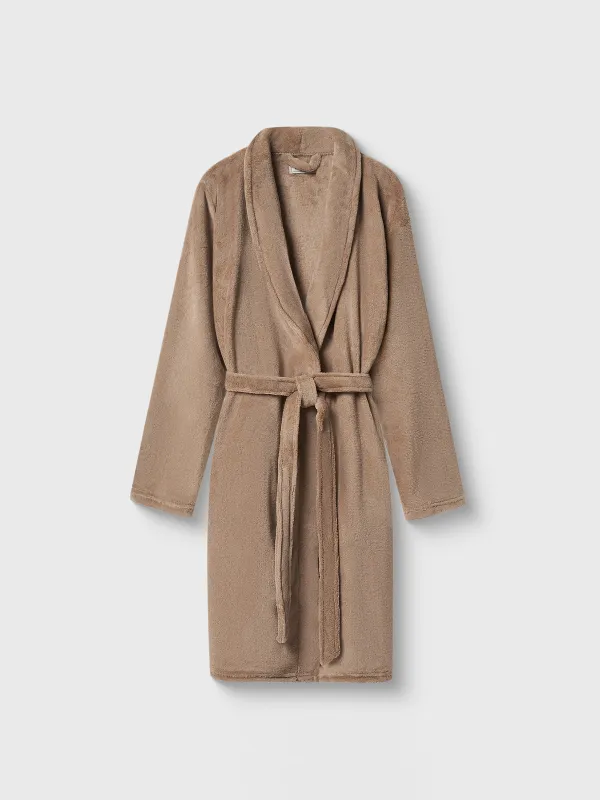 Women's robe, homewear, size S-M, Long sleeve, polyester, mocha, Drew, image-4