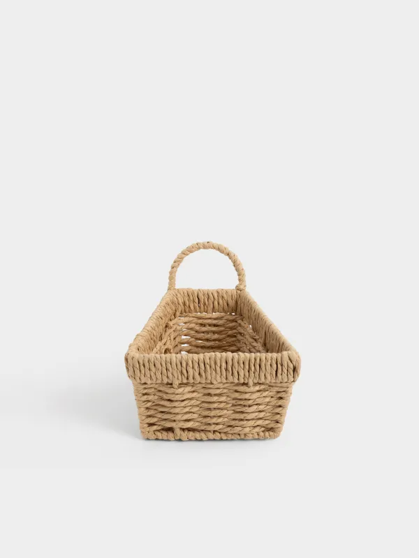 Storage basket, 16x13 cm, wicker, with handle, cellulose, Rectangular, Braided, image-1