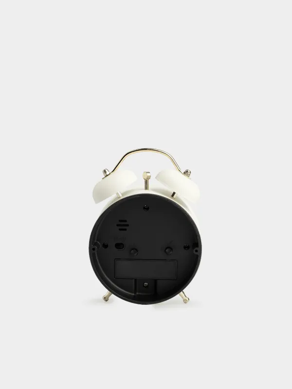 Alarm clock, 13 cm, on legs, metal, round, beige, Retro, Dial, image-3