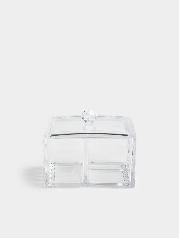 Container for cotton pads/swabs, 14x10 cm, 3 compartments, with lid, plastic, Kandy, image-0