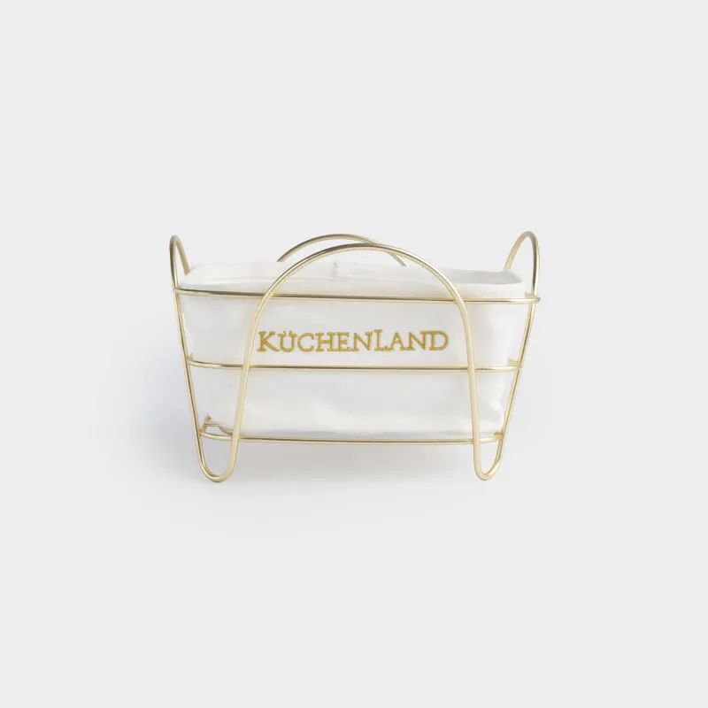 Bread basket, 21x21 cm, cotton / metal, square, ecru/gold, Twist gold