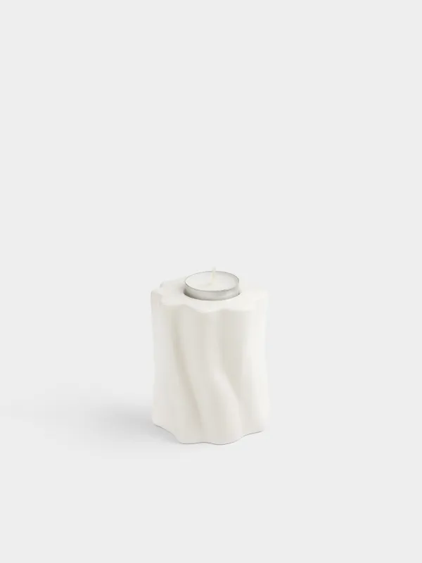 Candlestick, 10 cm, for tea candle, Ceramic, Milky, Wavy edge, Crumple, image-2