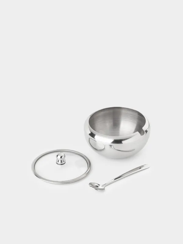 Sugar bowl, 9 cm, 500 ml, with spoon, steel, Classic, image-5