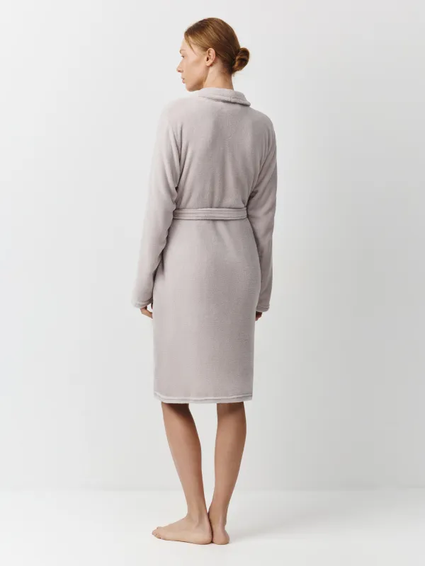 Women's robe, homewear, size S-M, with long sleeves, polyester, grey, Drew, image-4