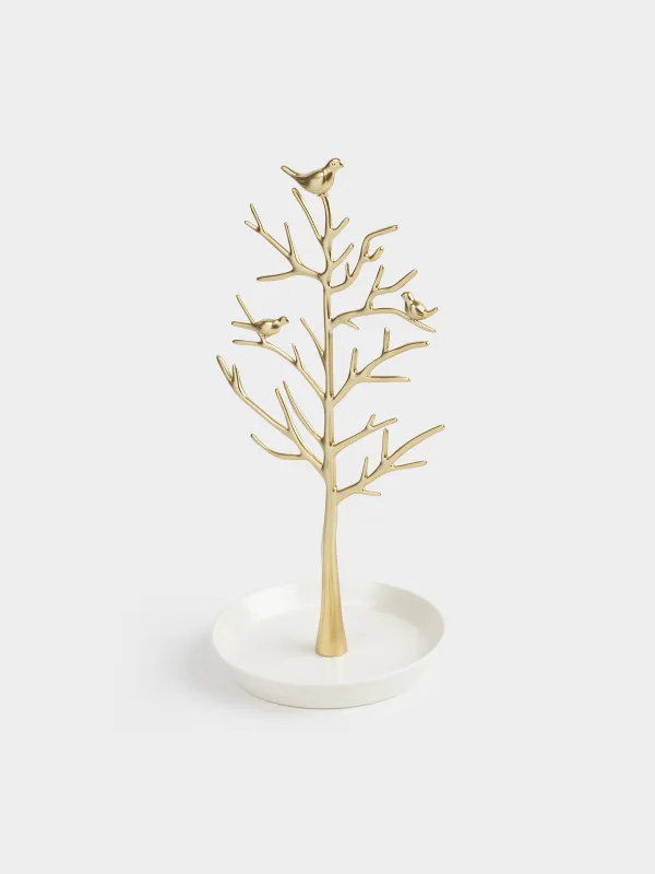 Jewelry holder, 30 cm, metal, gold, Wood with birds, Magic tree, image-2