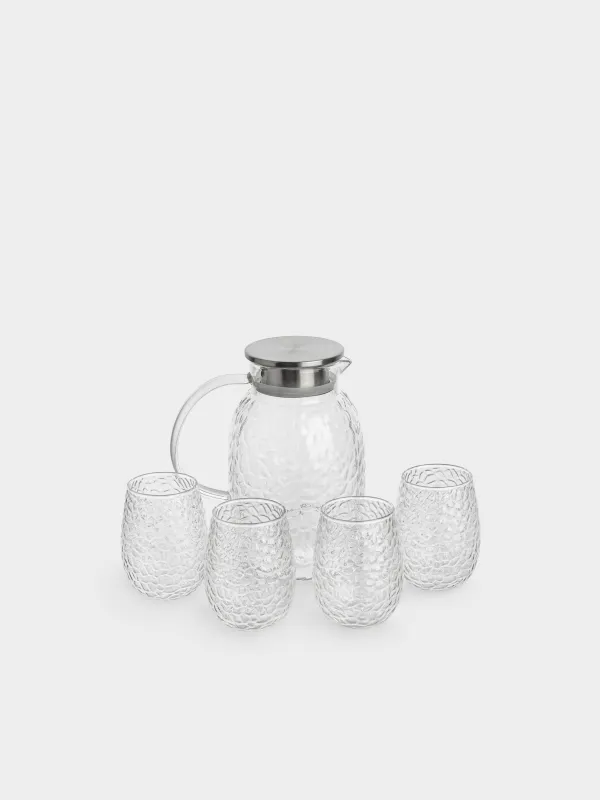 Set for drinks, 4 pers, 5 pr, used glass / steel, Litchi, image-0