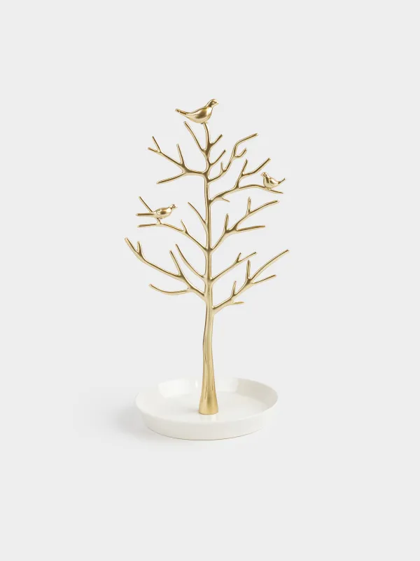 Jewelry holder, 30 cm, metal, gold, Wood with birds, Magic tree, image-0