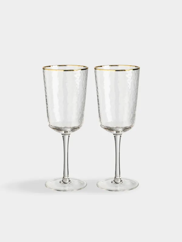 Drinking glass, 350 ml, 2 pcs, glass, with golden edging, Ripply gold, image-0