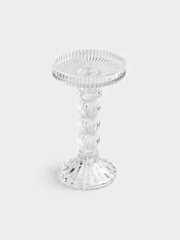 Candle holder, 16 cm, for cylindrical / thin candles, on a leg, collapsible, glass R, Ribby, image-1
