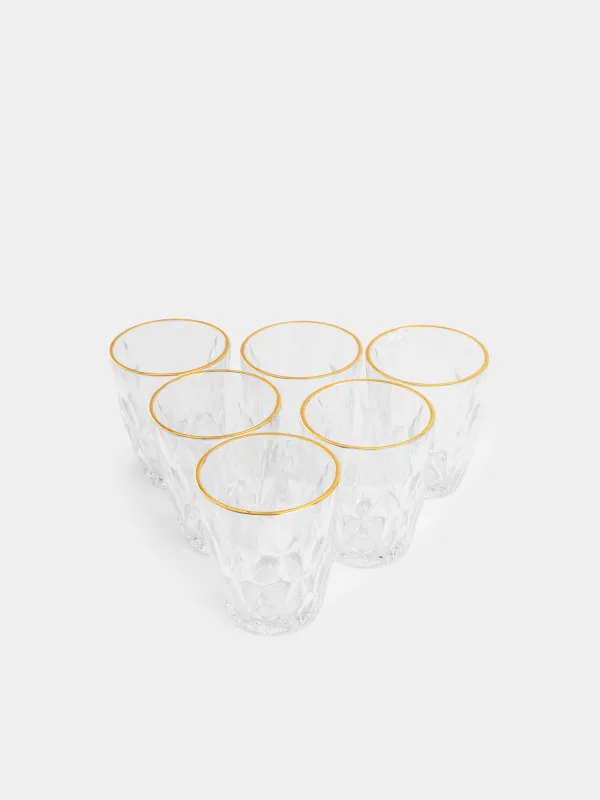 Glass, 10 cm, 270 ml, 6 pcs, glass R, with golden edging, Rhomb gold, image-3