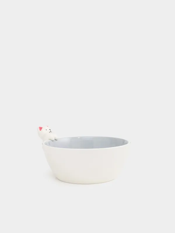 Children's soup plate, 14x6 cm, porcelain P, white-gray, kitten, Friend, image-0