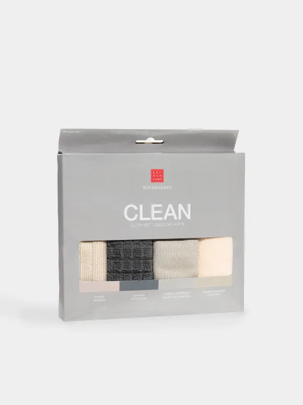 Set of cleaning cloths, 32x32 cm, 4 pcs, multifunctional, microfiber, color, Clean, image-5