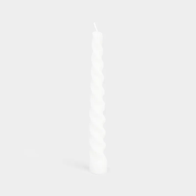 Candle, 20 cm, thin, milky, Spiral, Spiral shape