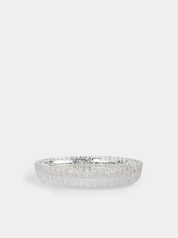 Soap dish, 11 cm, glass, round, golden, Patina rib, image-0
