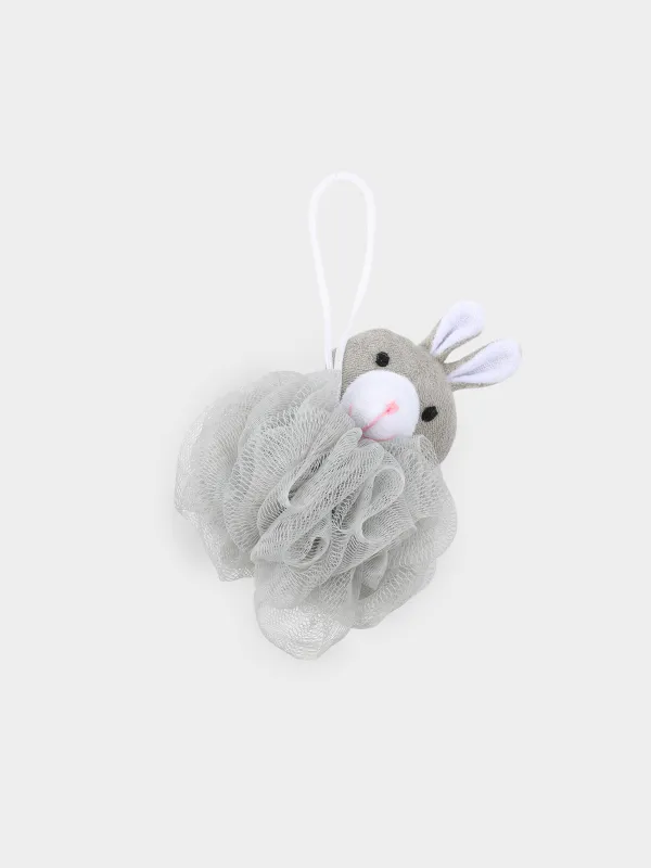 Washcloth for washing the body, 12 cm, children's, polyethylene / polyester, gray, Rabbit, Rabbit, image-0