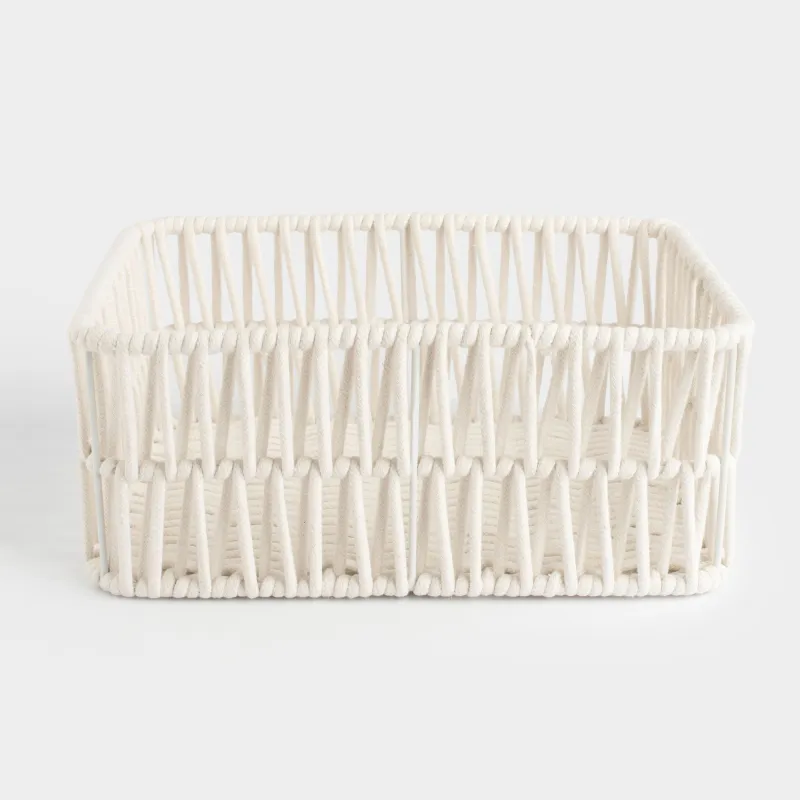 Storage basket, 28x18x11 cm, cotton / metal, rectangular, milky, Weaving, Cozy