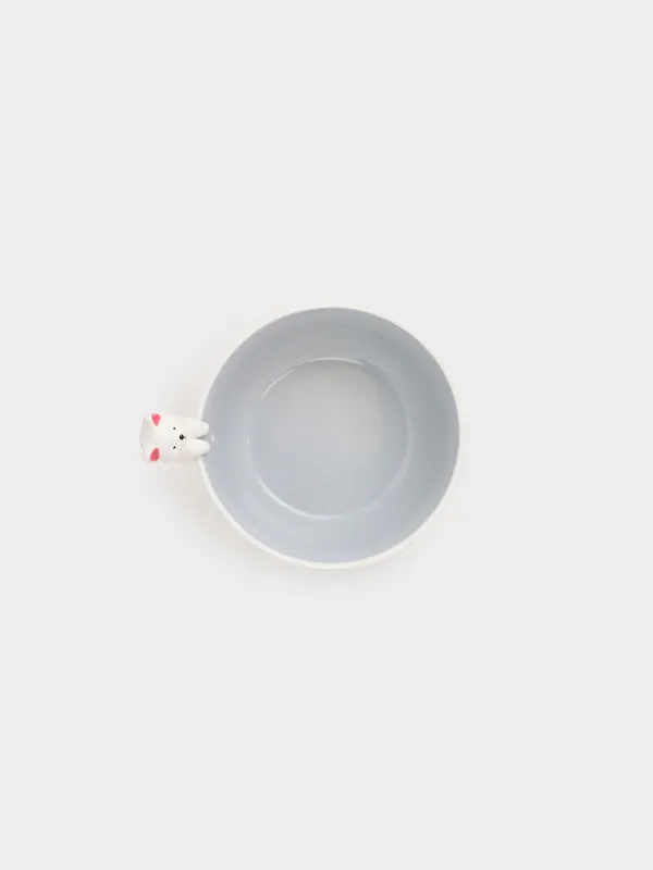 Children's soup plate, 14x6 cm, porcelain P, white-gray, kitten, Friend, image-1