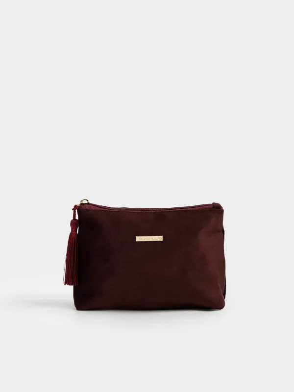 Makeup bag, 22x14 cm, with brush, velvet, burgundy, Velvety, image-0