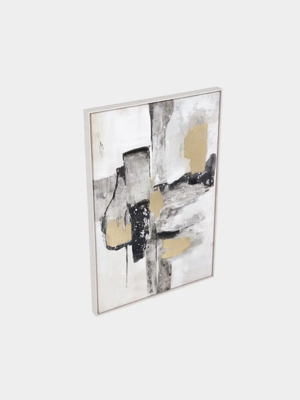 Framed painting, 62x92 cm, canvas, grey-black, Strokes, Abstract, image-1