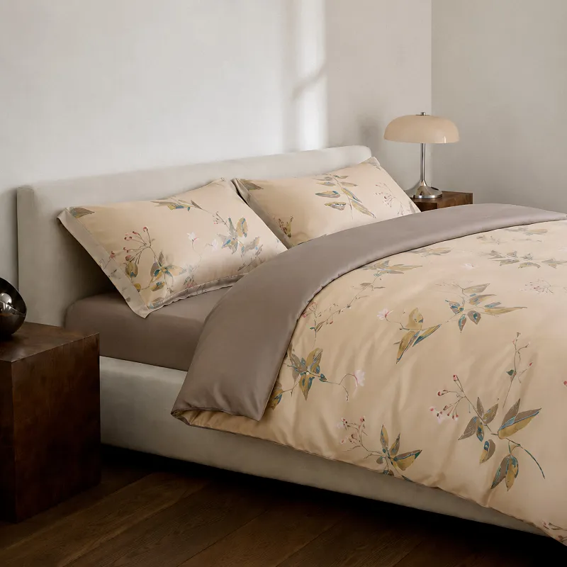 Bed linen set euro, Tencel 300 TC, beige, Leaves, Tencel