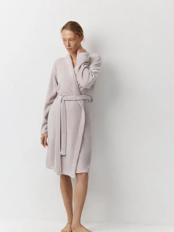 Women's robe, homewear, size L-XL, with long sleeves, polyester, Grey, Drew, image-1