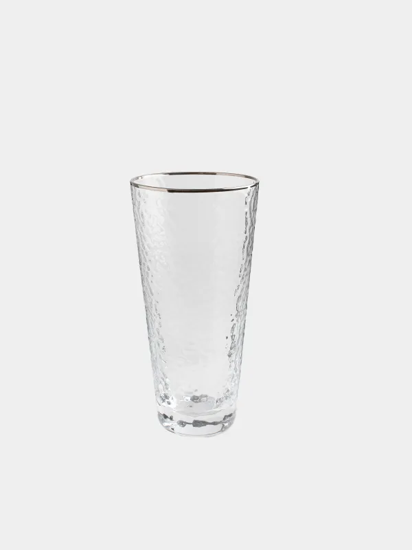 Glass, 17 cm, 450 ml, glass, with silver edging, Ripply silver, image-0