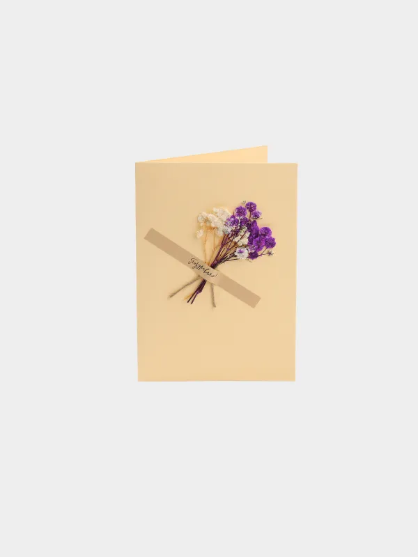 Gift card, 12x17 cm, paper, beige, Xeranthemum in a vase, Congrats, image-0