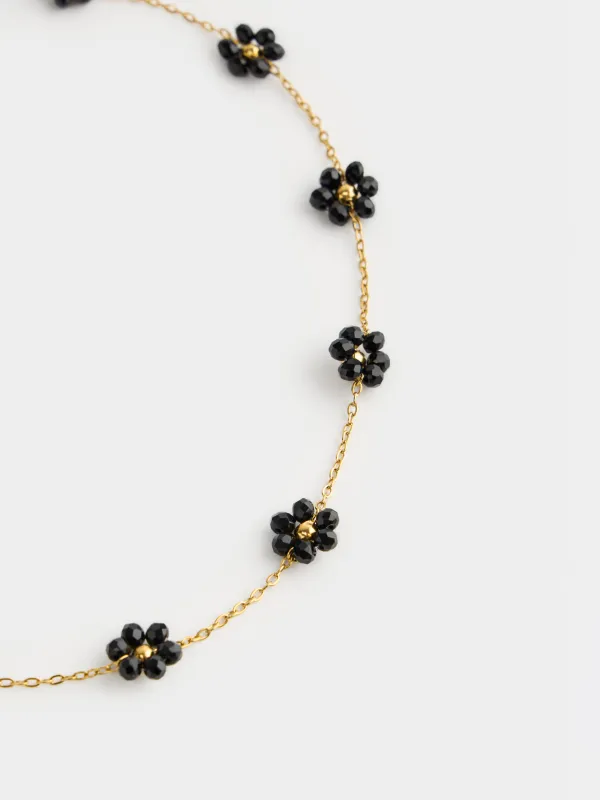 Chain, 45 cm, metal / glass, gold, Flowers, Jewelry flower, image-1