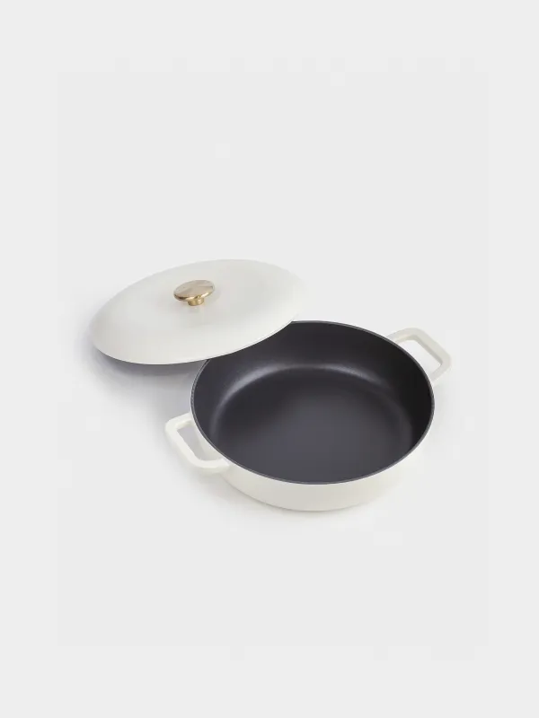 Saucepan, 30 cm, 3.5 l, with lid, cast iron, milky, Light kitchen, image-2