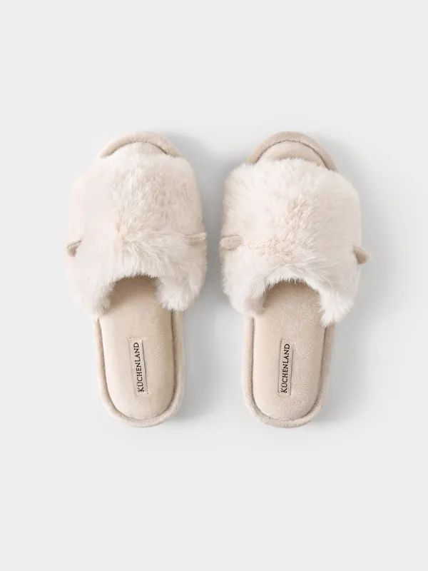 Women's slippers, homewear, size 36-37, polyester, milky, Fur, image-1