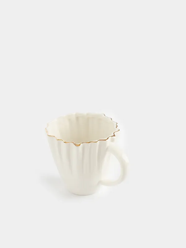 Mug, 400 ml, porcelain P, with golden edging, Crumpled effect, Crumple gold, image-1