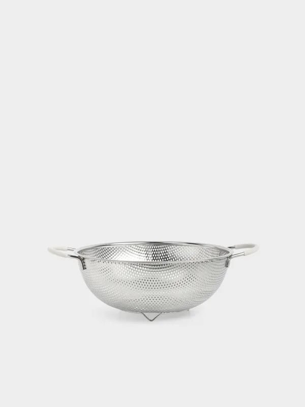 Colander, 25 cm, with two handles, steel / silicone, beige, Sieve, image-0