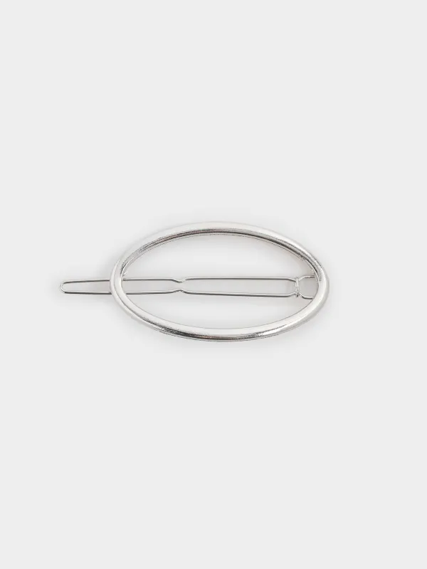 Hair clip, 7 cm, Metal, Silver, Oval, Hairstyle, image-0