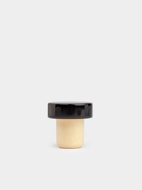 Wine bottle stopper, 3 cm, cork/metal, Black, Button, image-1