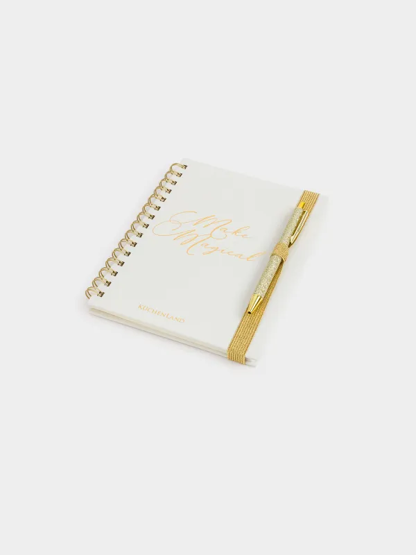Notepad for notes, 15x20 cm, 80 l, on rings, with a pen, milky, Stationery sparkle, image-1